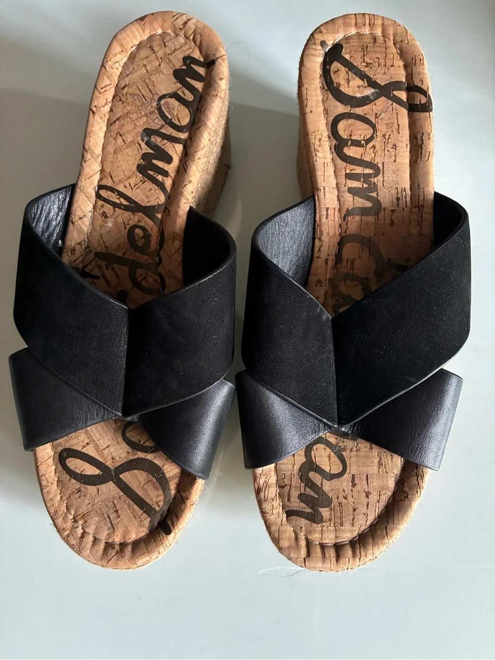 Sam Edelman Black Leather & Suede Wedge Espadrille Slide - Women's  Sandal